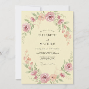 Coral Soft Botanical Romance Wedding Invitation