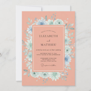 Coral Soft Botanical Summer Wedding Invitation