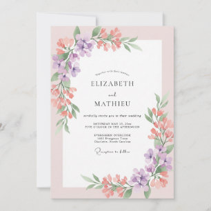 Coral Soft Lilac Wildflower Wedding Invitation