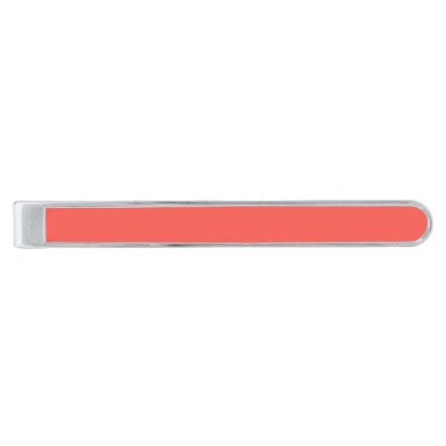  Coral solid color  Silver Finish Tie Bar