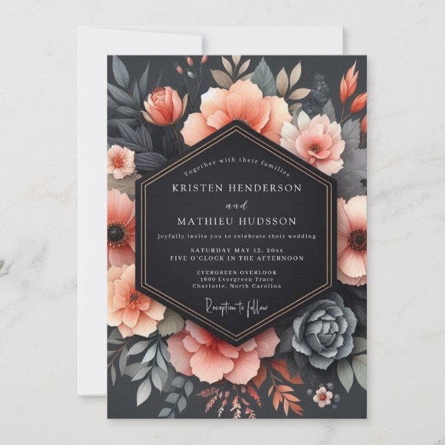 Coral Somber Floral Wedding Invitation (Front)