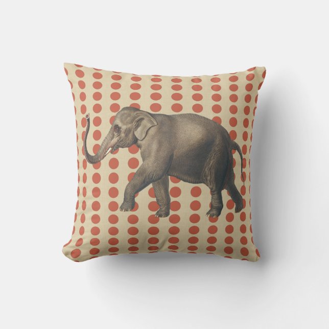 Coral Spice Moods Dots with Elephant Throw Pillow (Front)
