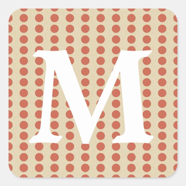 Coral Spice Moods Dots with Monogram Initial Square Sticker (Front)