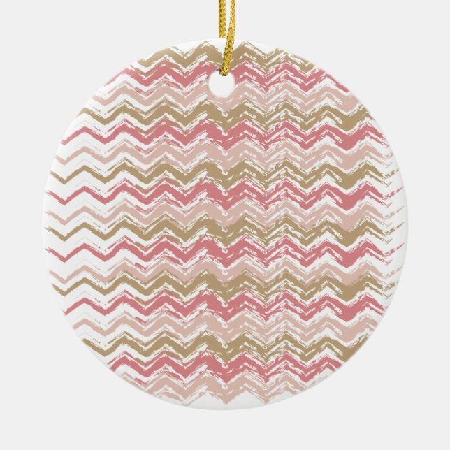 Coral Spice Scribble ZigZag Chevron Pattern Ceramic Ornament (Front)