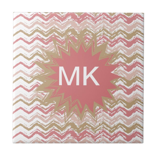 Coral Spice Scribble ZigZag Chevron Pattern Ceramic Tile (Front)