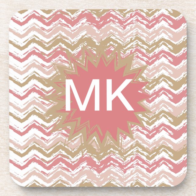 Coral Spice Scribble ZigZag Chevron Pattern Coaster (Front)