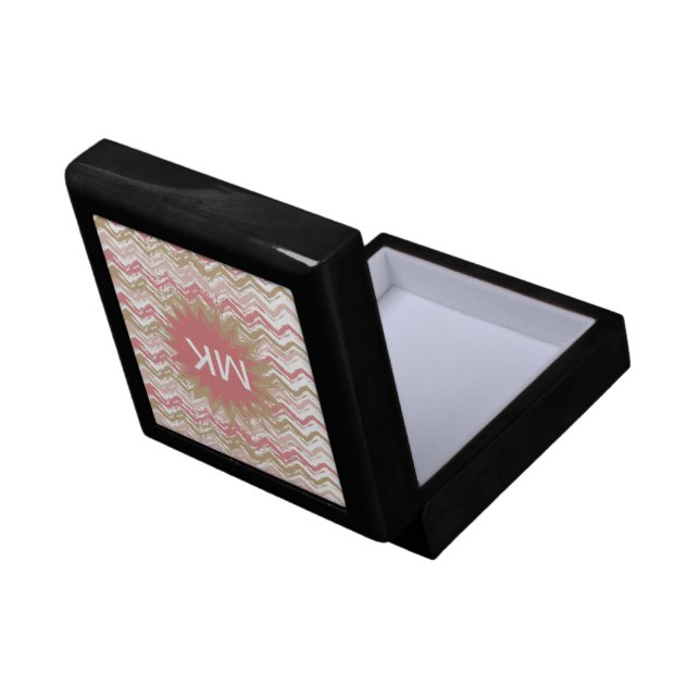 Coral Spice Scribble ZigZag Chevron Pattern Keepsake Box (Back Open)