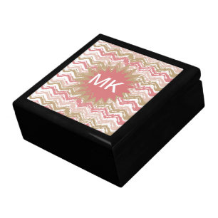 Coral Spice Scribble ZigZag Chevron Pattern Keepsake Box