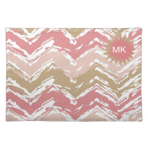 Coral Spice Scribble ZigZag Chevron Pattern Placemat