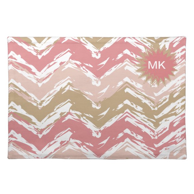 Coral Spice Scribble ZigZag Chevron Pattern Placemat (Front)