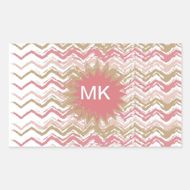 Coral Spice Scribble ZigZag Chevron Pattern Rectangular Sticker (Front)