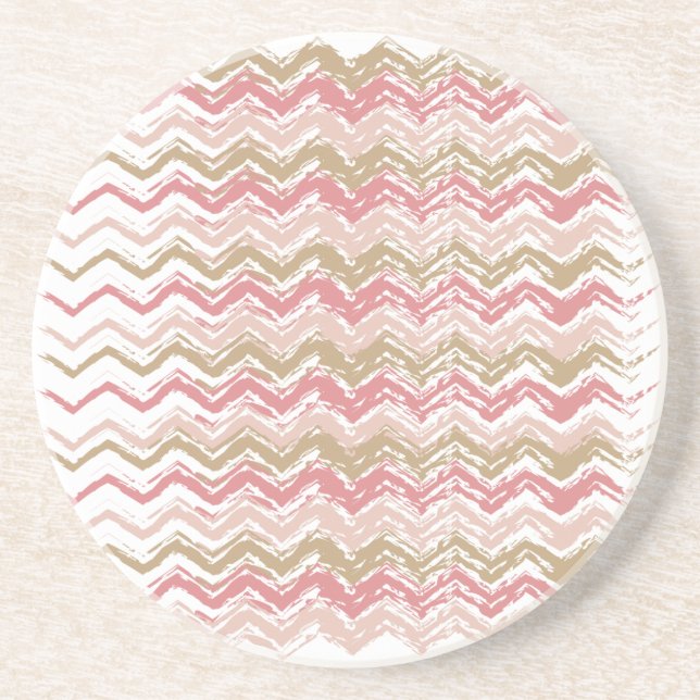 Coral Spice Scribble ZigZag Chevron Pattern Sandstone Coaster (Front)