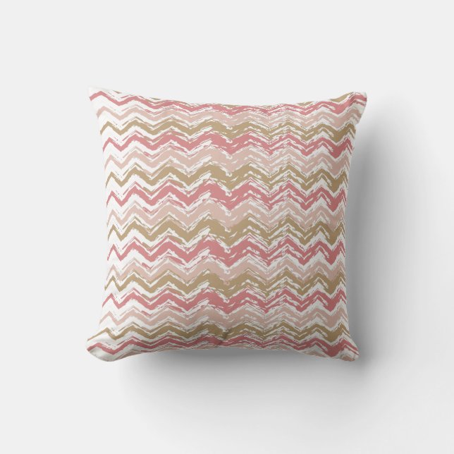 Coral Spice Scribble ZigZag Chevron Pattern Throw Pillow (Front)