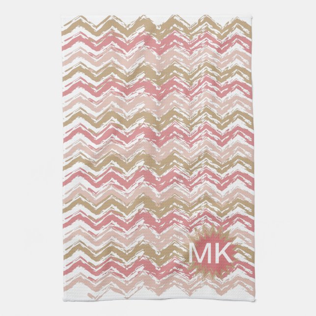 Coral Spice Scribble ZigZag Chevron Pattern Towel (Vertical)