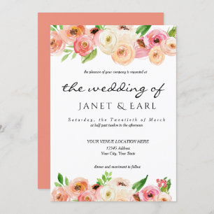 Coral Spring Floral Wedding  Leaf Invitation