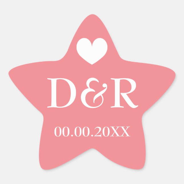 Coral star monogram beach wedding favor stickers (Front)