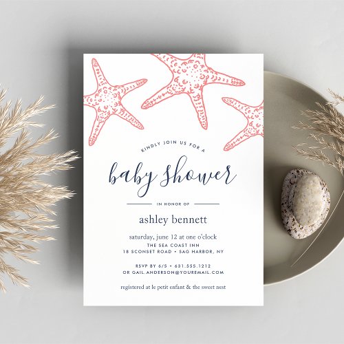 Coral Starfish Baby Shower Invitation