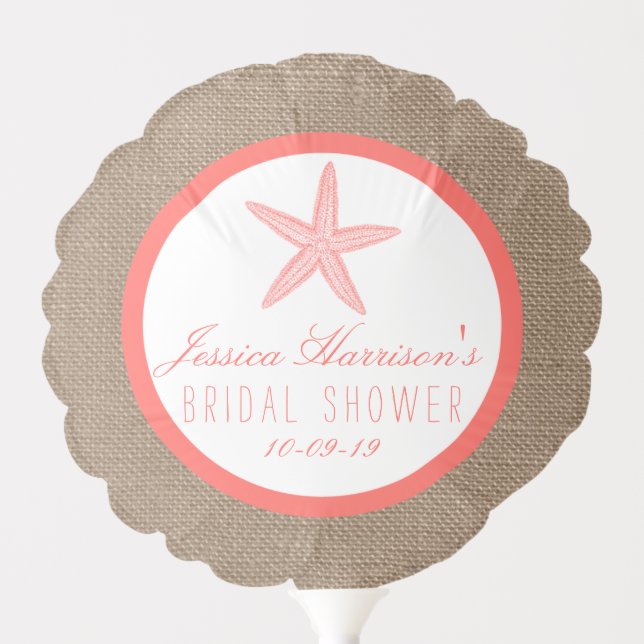Coral Starfish Beach Bridal Shower Balloon (Front)