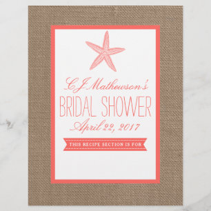 Coral Starfish Beach Bridal Shower Recipe Divider