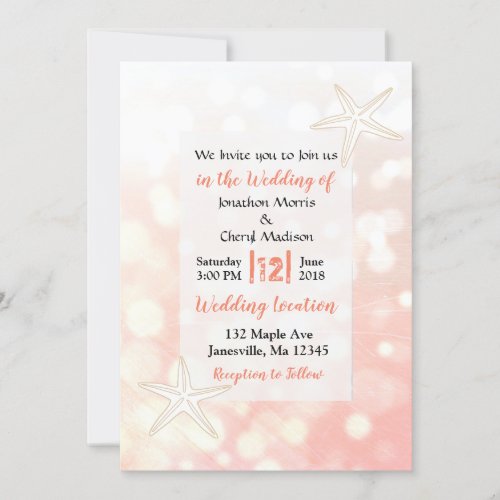 Coral Starfish Beach Wedding Invitations