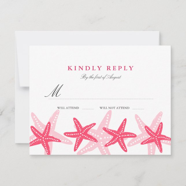 Coral Starfish Beach Wedding RSVP (Front)