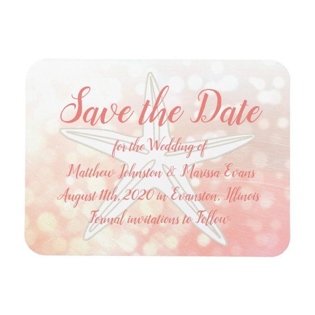 Coral Starfish Beachy Save the Date Wedding Magnet (Horizontal)