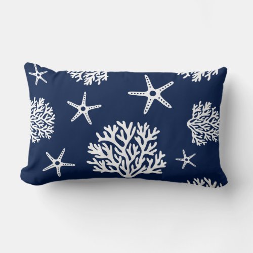 Coral Starfish Blue and White Throw Pillow