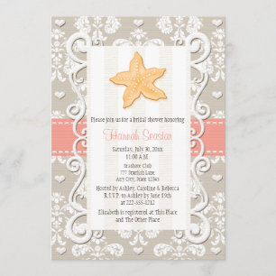 Coral Starfish Bridal Shower Invitations