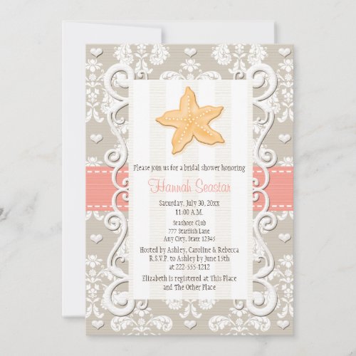 Coral Starfish Bridal Shower Invitations