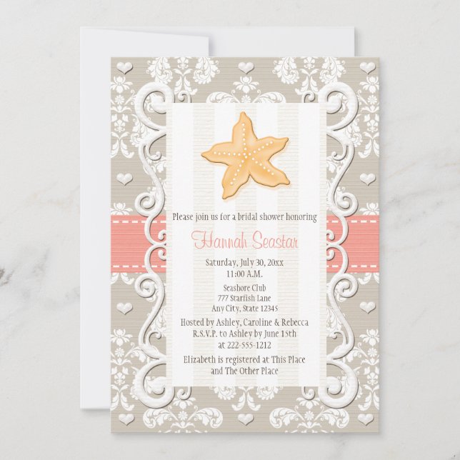 Coral Starfish Bridal Shower Invitations (Front)