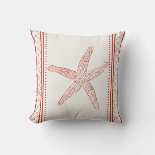 Coral Starfish Coastal Throw Pillow