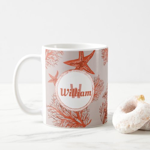 Coral starfish_coral_custom monogram_name   coffee mug