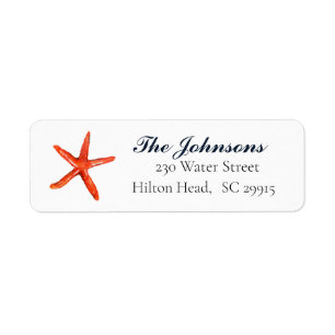 Coral starfish nautical watercolor label