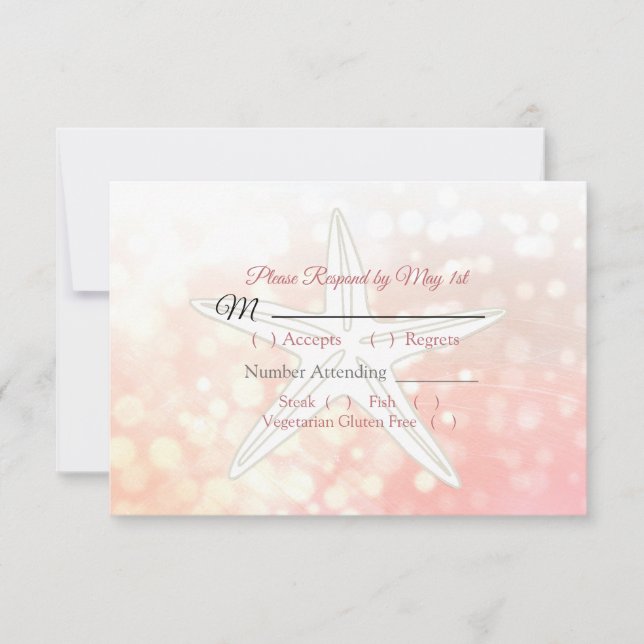 Coral Starfish Oceanic Wedding RSVP card (Front)