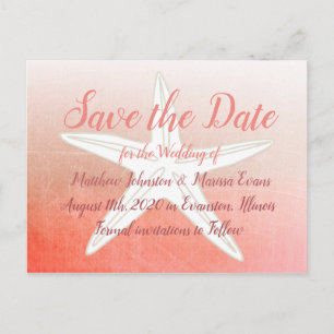 Coral Starfish Personalized Save the Date Postcard