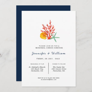 Coral & starfish Rehearsal Dinner Invitation