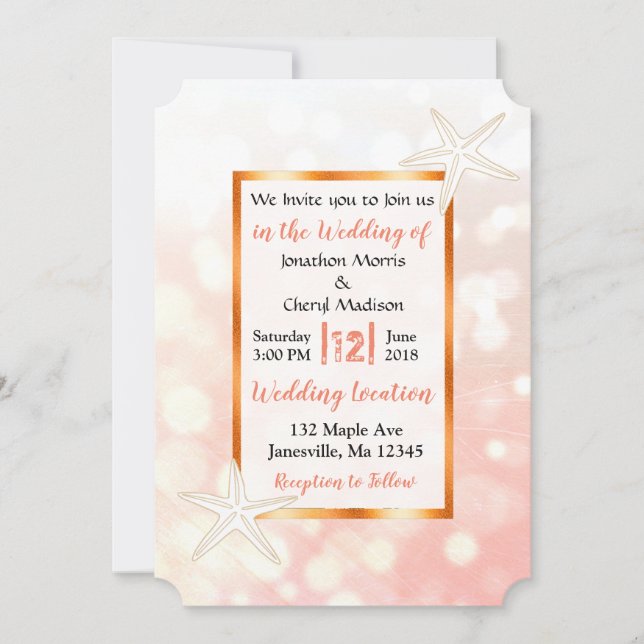 Coral Starfish Tropical Wedding Invitations (Front)
