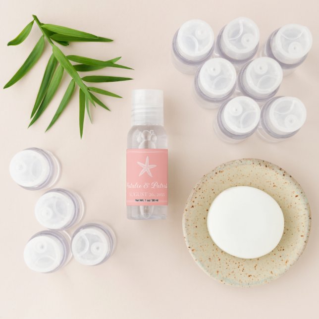 Coral Starfish Wedding Hand Sanitizer (Laydown)