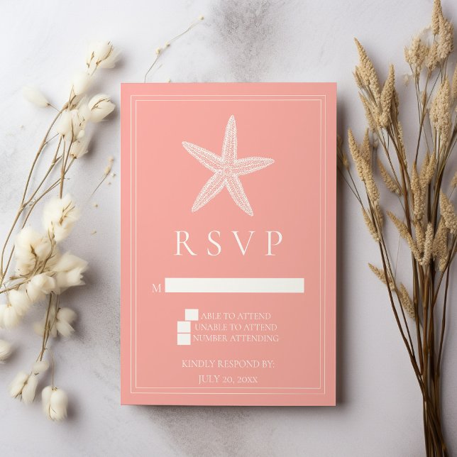 Coral Starfish Wedding RSVP Card (Coral Starfish Wedding RSVP Card)