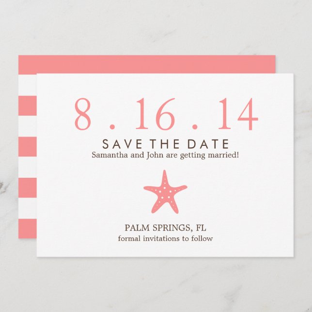 Coral Starfish Wedding Save the Date Invitation (Front/Back)