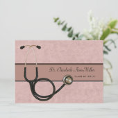 Coral Stethoscope - Graduation Party Invitation (Standing Front)