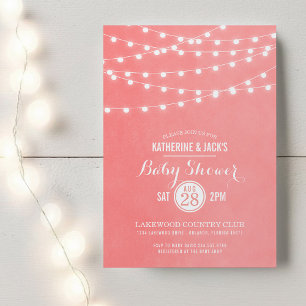 Coral String Lights Baby Shower Invitation