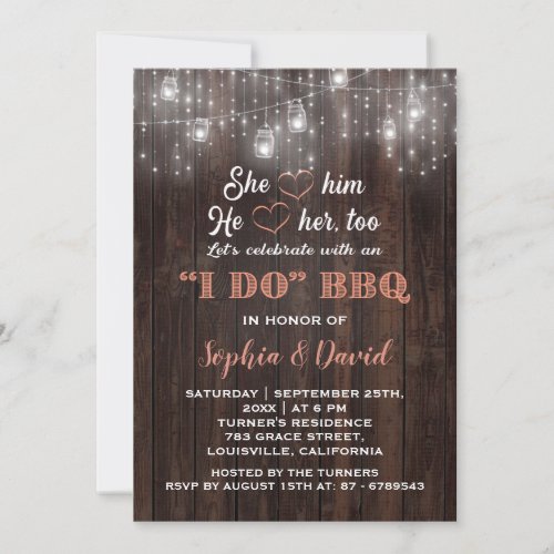 Coral String Lights Barn I DO BBQ Rehearsal Dinner Invitation