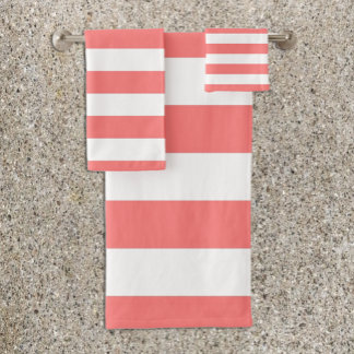 Coral Stripe Bath Towel Set