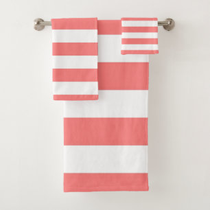 Coral Stripe Bath Towel Set