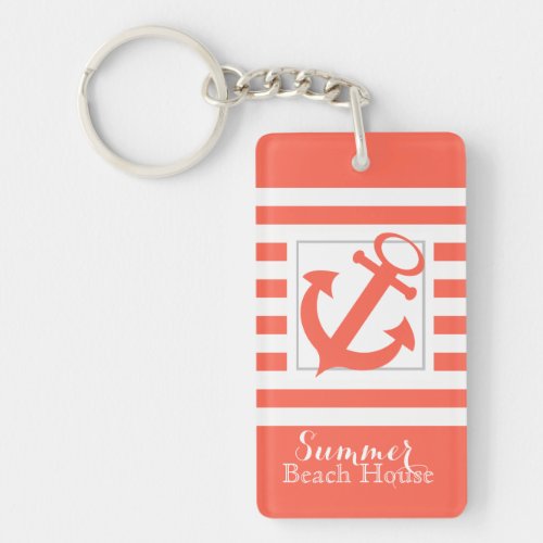 Coral Stripe Beach House Keychain