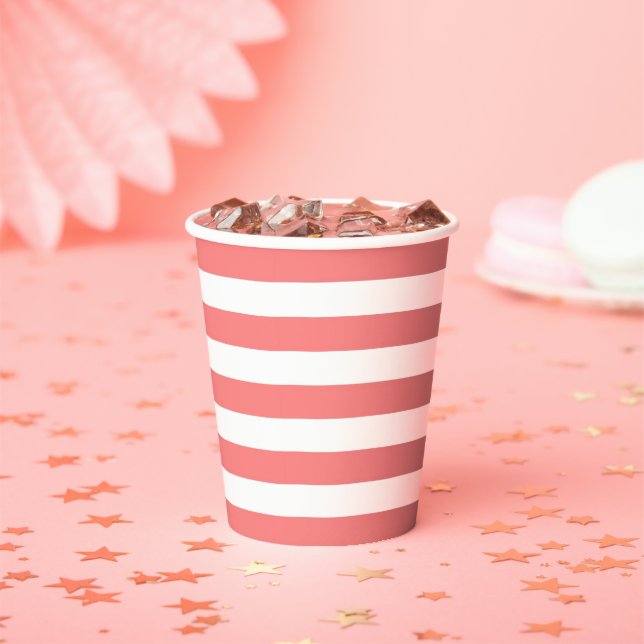 Coral Stripe Paper Cups (Insitu)