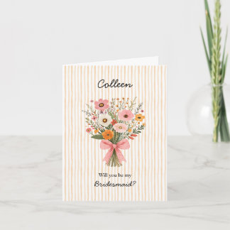 Coral Stripe + Wedding Bouquet Bridesmaid Card