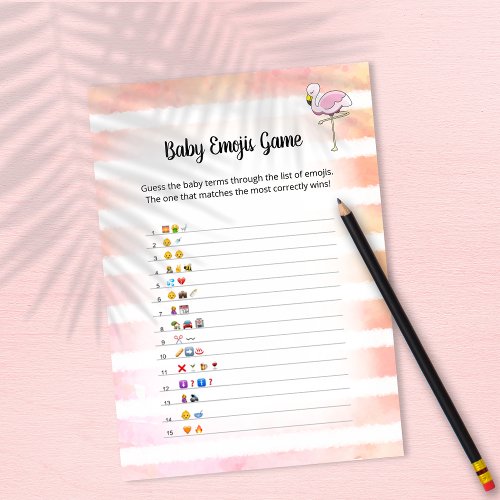 Coral Striped Flamingo Baby Emojis Game Card