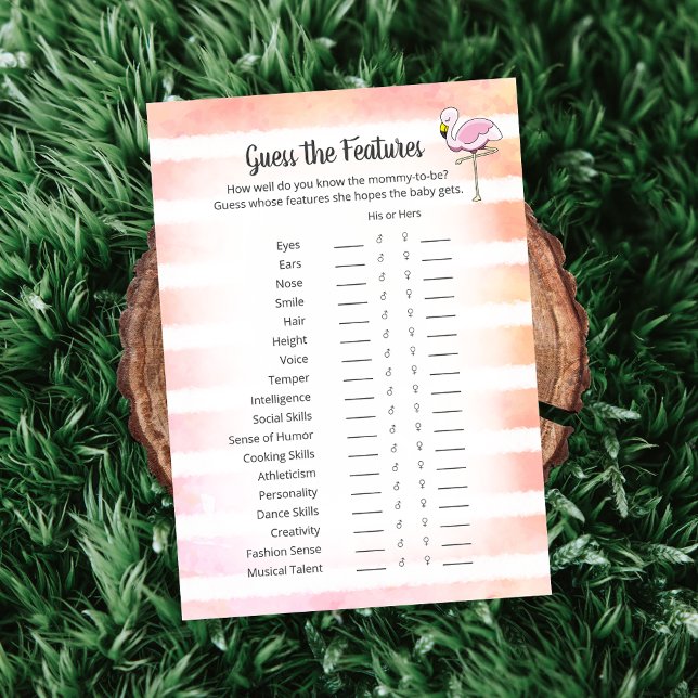 Coral Striped Flamingo Guess Features Shower Card (Creator Uploaded)